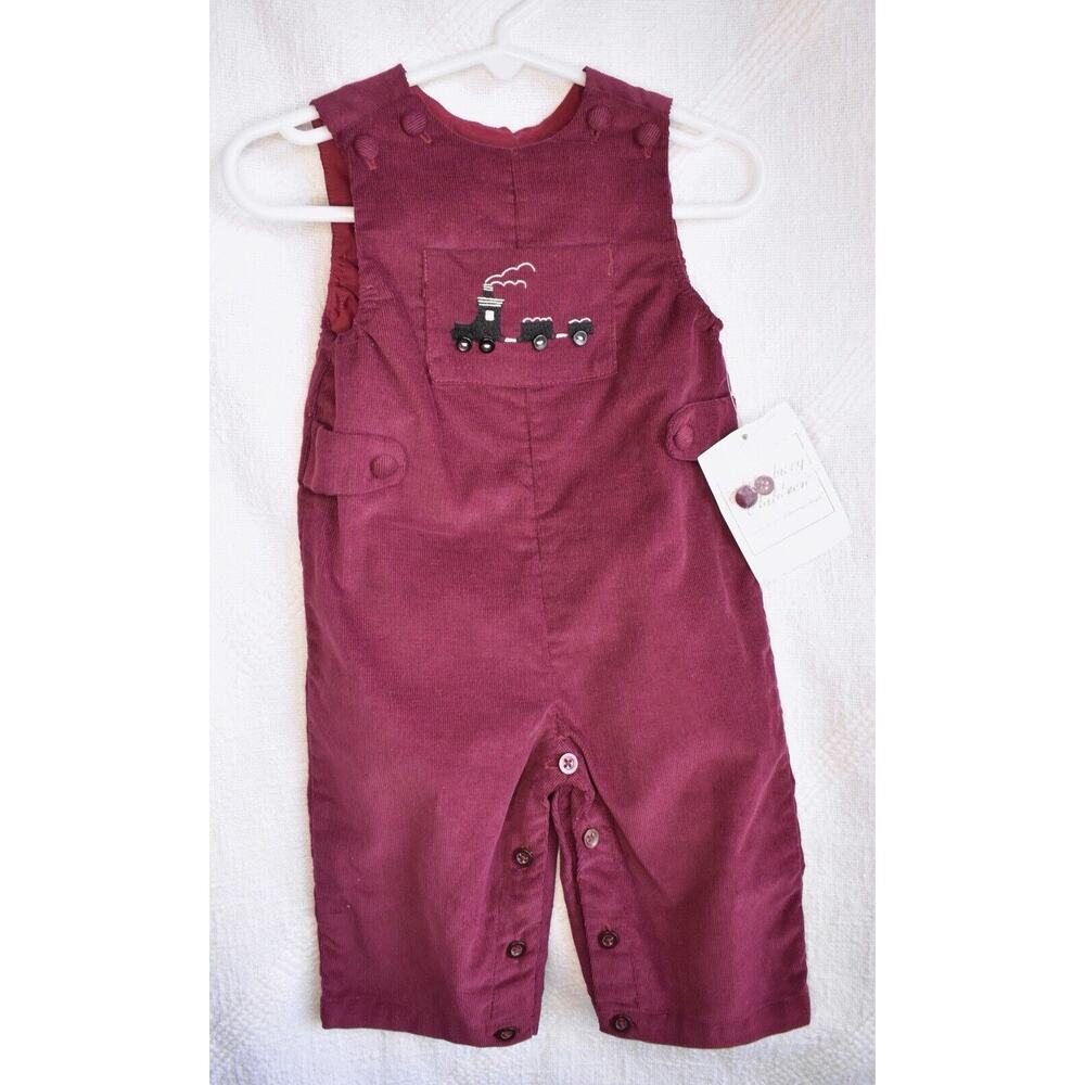 Strasburg Corduroy Longall Burgundy Train Theme Sz 3mos